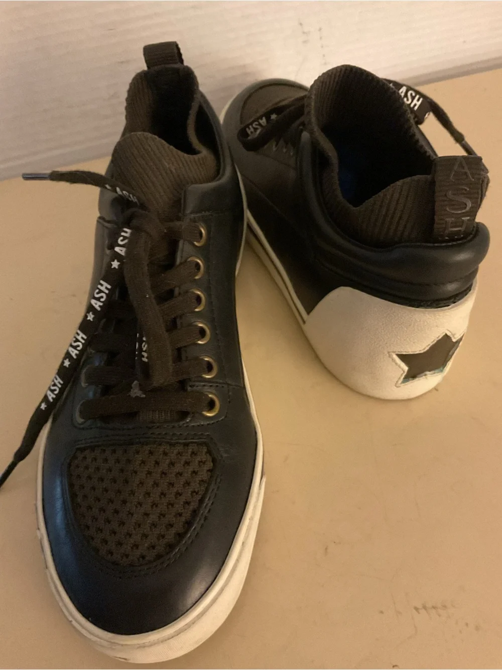 ASH women charcoal black leather platform nippy sneakers US 6.5